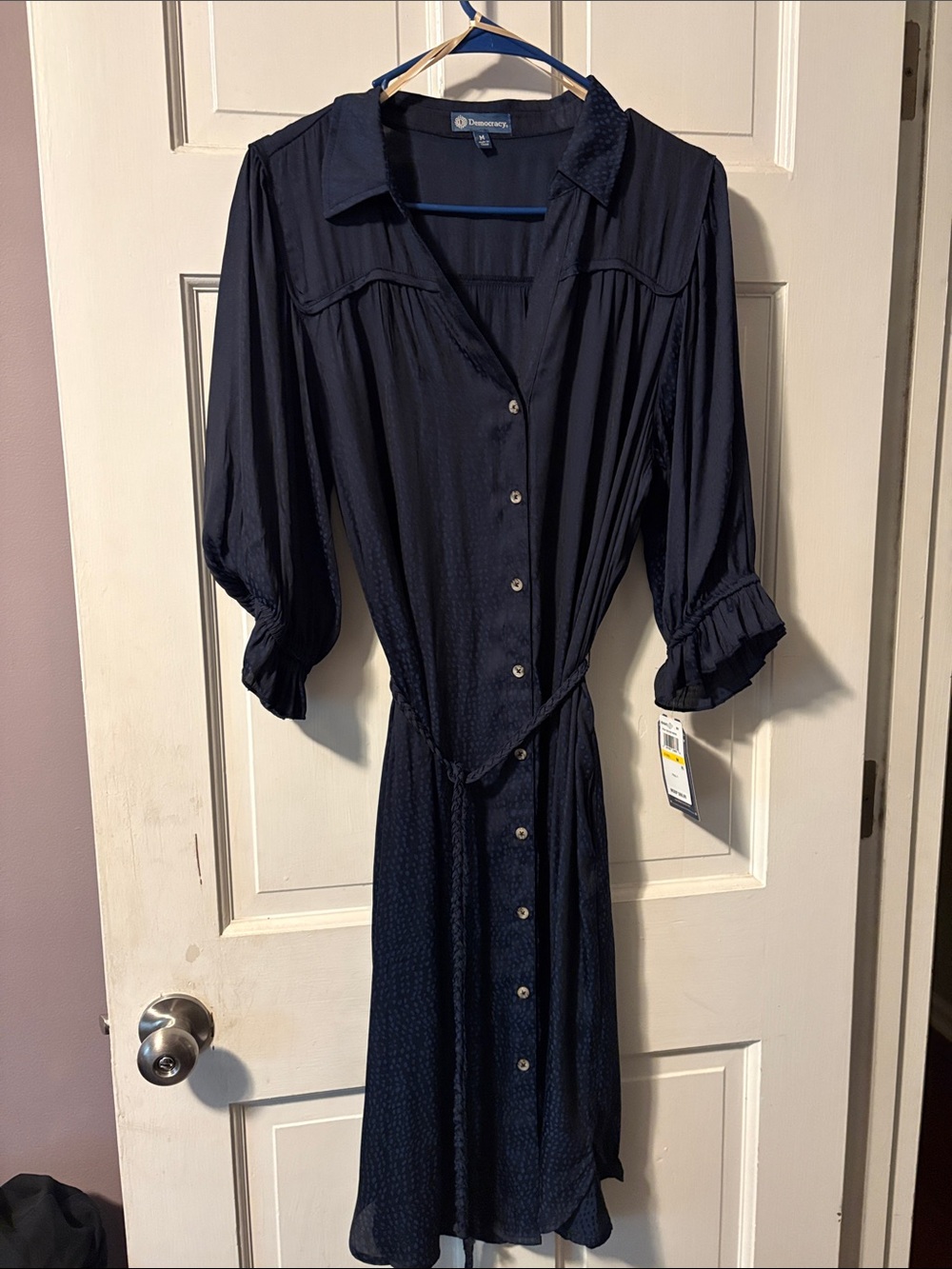 Democracy Navy Button-Front Midi Dress